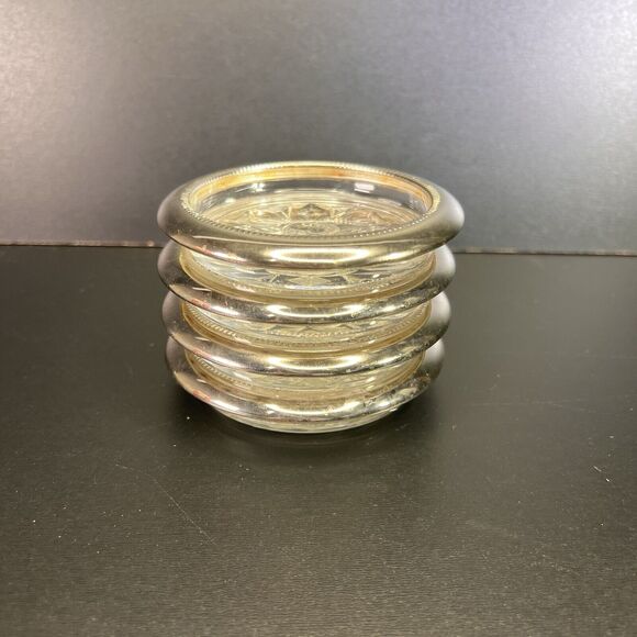Vintage Silver Plate Trim Glass Coasters Set Of 4 Made In Italy - Picture 2 of 8